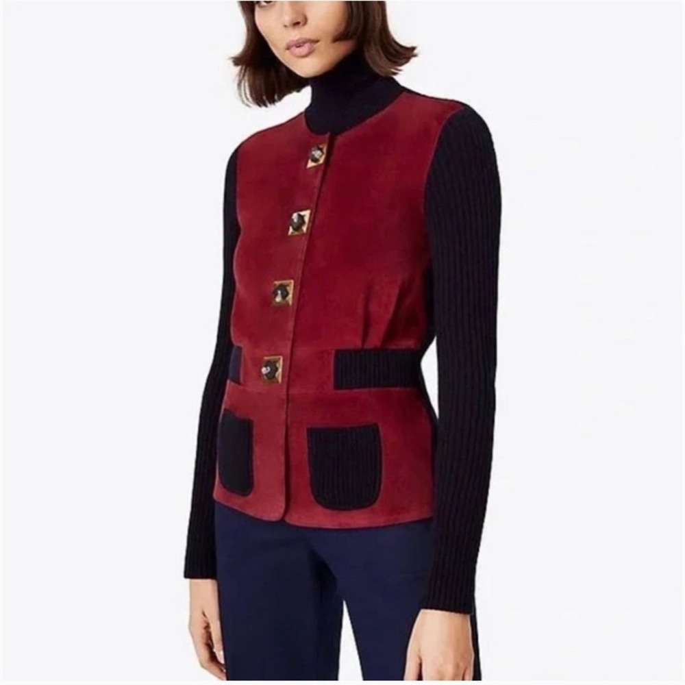 COPY - Tory Burch Cardigan Sz XL Katerina Mixed Media Goat Leather Wool Tory Na… - Picture 2 of 7